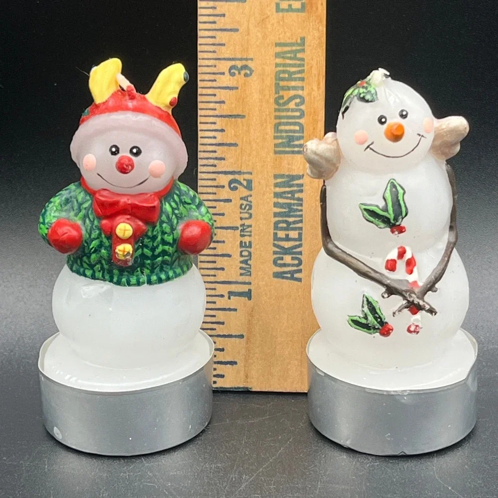 White Barn Candle Co Snowman Tea Light Candles Set of 2 Holiday Decor 3